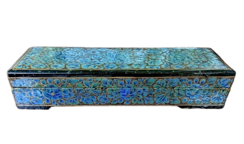Ancienne boite à stylo/ plumier /boîte écriture Napoléon III Décor Floral Bleu