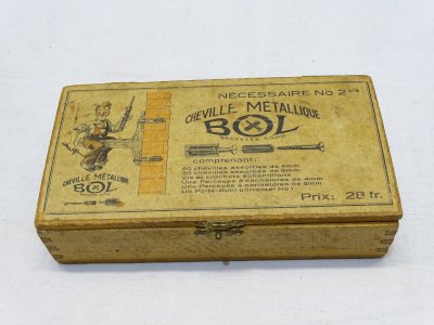 - OLD WOODEN BOX METAL PINS EMPTY BOWL GARAGE DECOR DISPLAY D