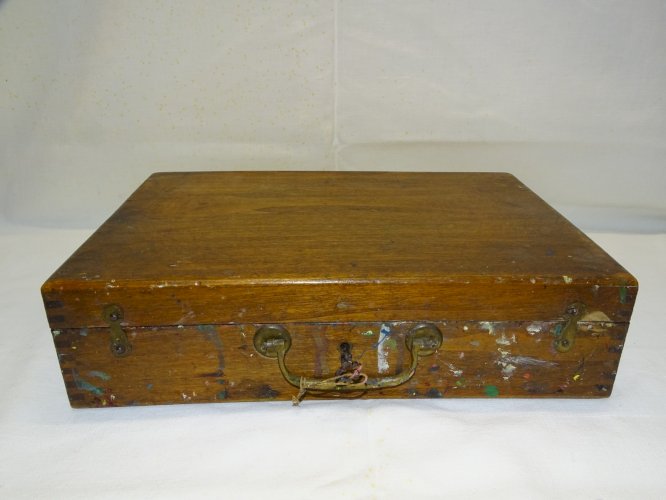 -ANCIENNE BOITE DE PEINTRE EN BOIS  avec sa clé SERRURE FONCTIONNE JUS GRENIER D