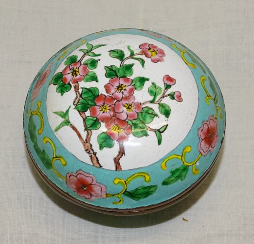 -ANCIENNE BOITE EMAIL Cloisonné CHINE CANTON FLEURS de CERISIER   D