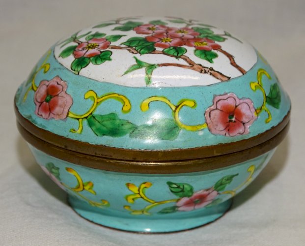 -ANCIENNE BOITE EMAIL Cloisonné CHINE CANTON FLEURS de CERISIER   D