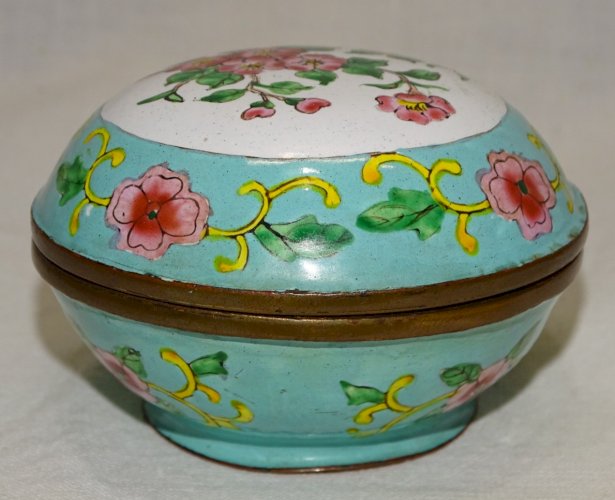 -ANCIENNE BOITE EMAIL Cloisonné CHINE CANTON FLEURS de CERISIER   D