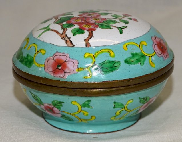 -ANCIENNE BOITE EMAIL Cloisonné CHINE CANTON FLEURS de CERISIER   D