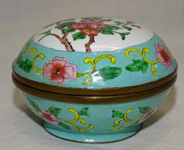 -ANCIENNE BOITE EMAIL Cloisonné CHINE CANTON FLEURS de CERISIER   D
