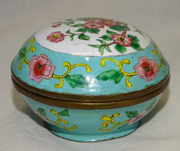 -ANCIENNE BOITE EMAIL Cloisonné CHINE CANTON FLEURS de CERISIER   D