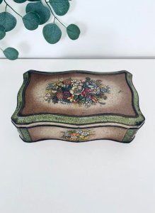 Vintage Lithographed Floral Tin Box Made in Holland