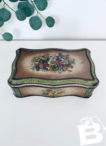 Ancienne Boîte en Tôle Lithographiée Fleurie Vintage Made in Holland