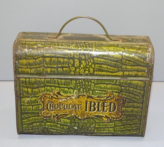 -ANCIENNE BOITE TÔLE PUB CHOCOLAT IBLED FORME de SAC  COLLECTION VITRINE   D
