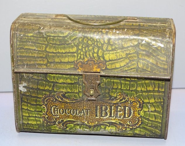 -ANCIENNE BOITE TÔLE PUB CHOCOLAT IBLED FORME de SAC  COLLECTION VITRINE   D