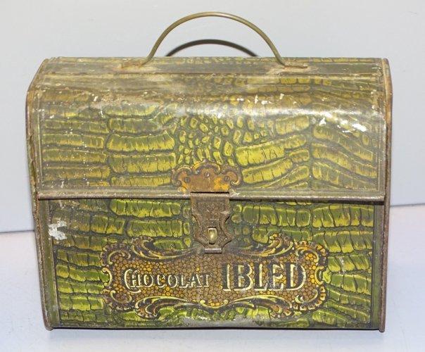 -ANCIENNE BOITE TÔLE PUB CHOCOLAT IBLED FORME de SAC  COLLECTION VITRINE   D