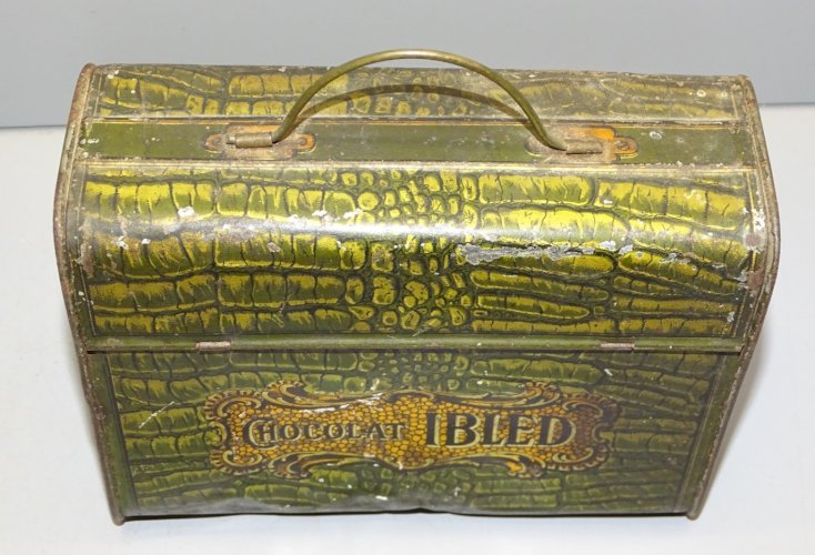 -ANCIENNE BOITE TÔLE PUB CHOCOLAT IBLED FORME de SAC  COLLECTION VITRINE   D