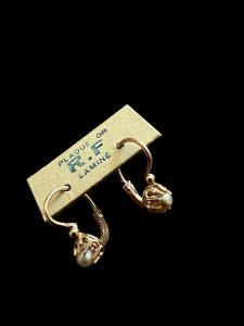 Vintage gold-plated sleeper earrings Laminated circa 1900 pearls