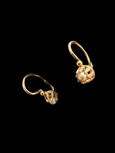Ancienne boucles d’oreilles dormeuse plaqué or Laminé  Vers 1900 perles Vintage