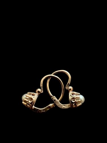 Ancienne boucles d’oreilles dormeuse plaqué or Laminé  Vers 1900 perles Vintage