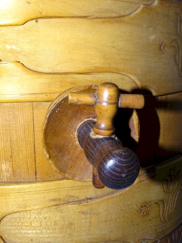 -ANCIENNE BOUILLE A LAIT BOIS ART POPULAIRE SUISSE décor Trompe L'OEIL BOILLE  D