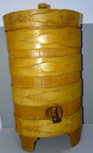 -ANCIENNE BOUILLE A LAIT BOIS ART POPULAIRE SUISSE décor Trompe L'OEIL BOILLE  D