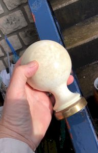 OLD ENAMELED WHITE-CHIPPED CAST IRON STAIRBALL PROFESSIONAL ITEM