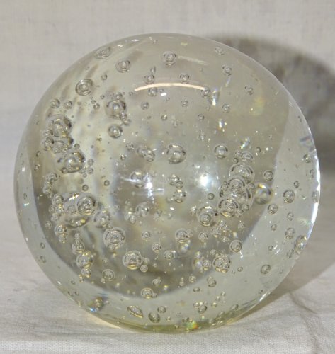 -  ANCIENNE BOULE de SULFURE PRESSE PAPIER VERRE INCOLORE  à BULLES     D
