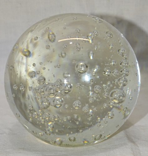 -  ANCIENNE BOULE de SULFURE PRESSE PAPIER VERRE INCOLORE  à BULLES     D