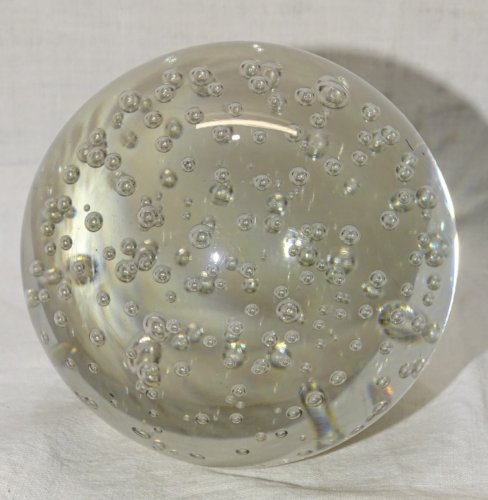-  ANCIENNE BOULE de SULFURE PRESSE PAPIER VERRE INCOLORE  à BULLES     D