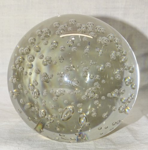 -  ANCIENNE BOULE de SULFURE PRESSE PAPIER VERRE INCOLORE  à BULLES     D