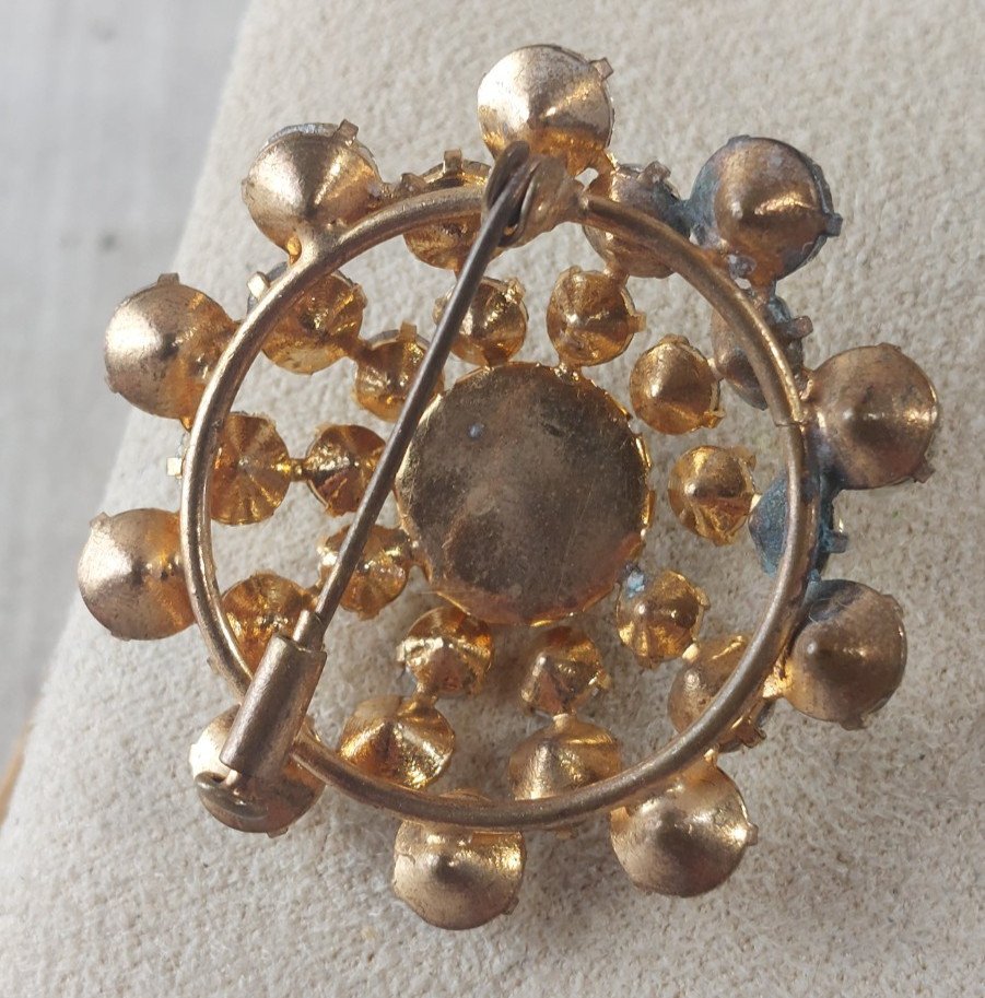 Belle Broche Ancienne Vintage - Métal Doré Avec Strass - Occasion En Bon état - Accessoire Rétro