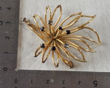 Vintage rhinestone brooch, gold plated, Murat