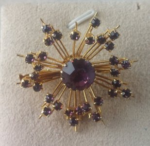 Old brooch, rhinestone decoration, vintage / art deco