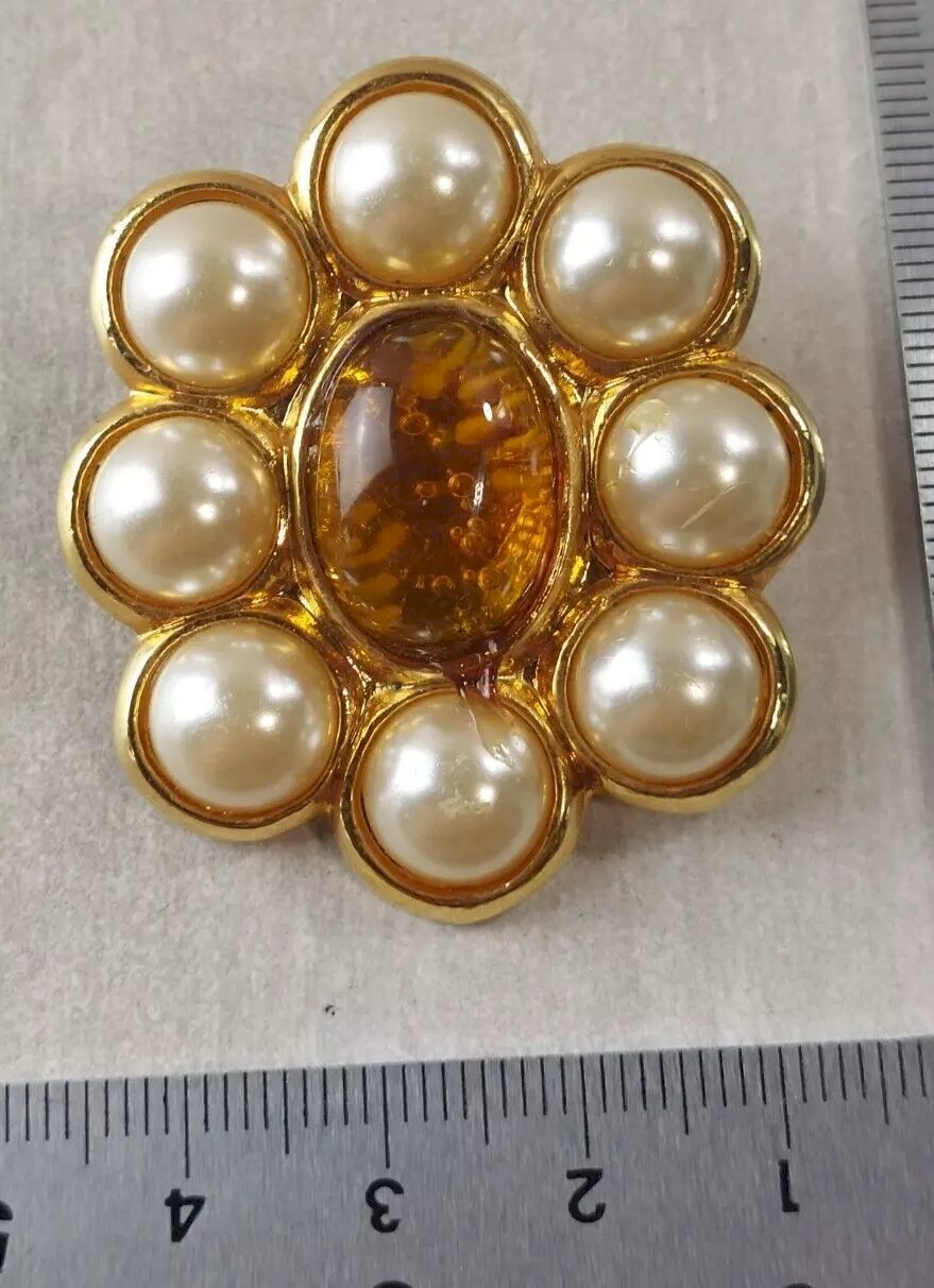 Broche Vintage Dorée Daniel Jouvance Avec Cabochon - Occasion En Bon état