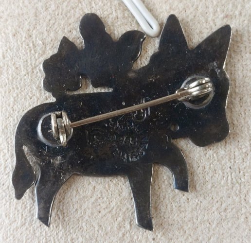 Ancienne broche émaillée, Jeronimo Fuentes, Mexico, en argent massif