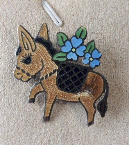 Ancienne broche émaillée, Jeronimo Fuentes, Mexico, en argent massif