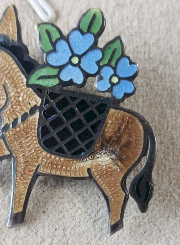 Ancienne broche émaillée, Jeronimo Fuentes, Mexico, en argent massif