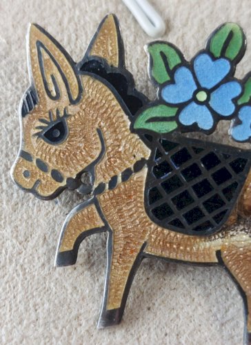 Ancienne broche émaillée, Jeronimo Fuentes, Mexico, en argent massif