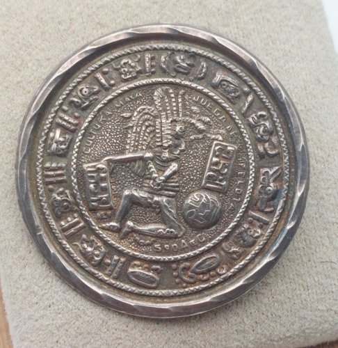 Ancienne broche / pendentif, Aztèque, en argent massif, Hecho Mexico