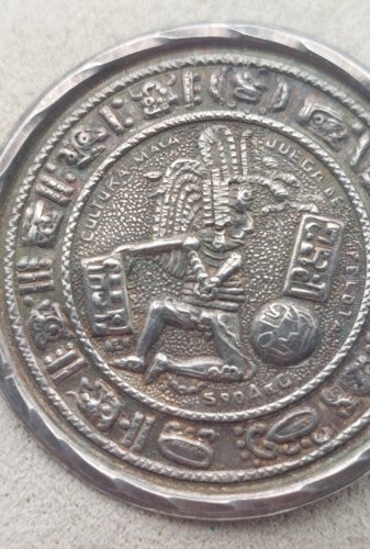 Ancienne broche / pendentif, Aztèque, en argent massif, Hecho Mexico
