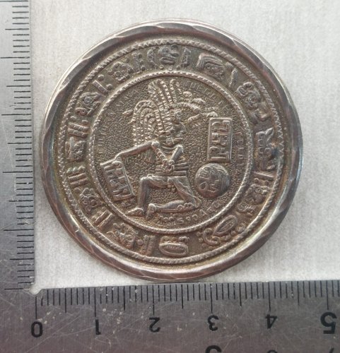 Ancienne broche / pendentif, Aztèque, en argent massif, Hecho Mexico