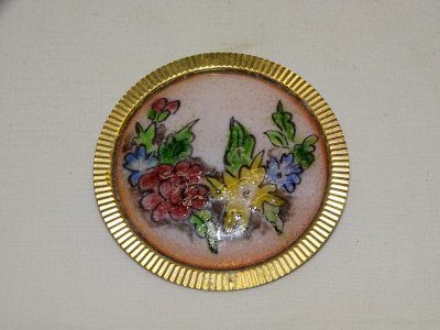- ANCIENT ENAMELLED PENDANT BROOCH WITH COLORED FLOWERS GOLD METAL JEWEL D