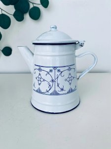 Vintage Enamel Coffee Pot / Jug in Blue and White - Circa 1930