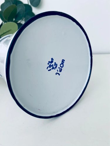 Ancienne Cafetière / Verseuse en Tôle Émaillée Bleue et Blanche - Circa 1930