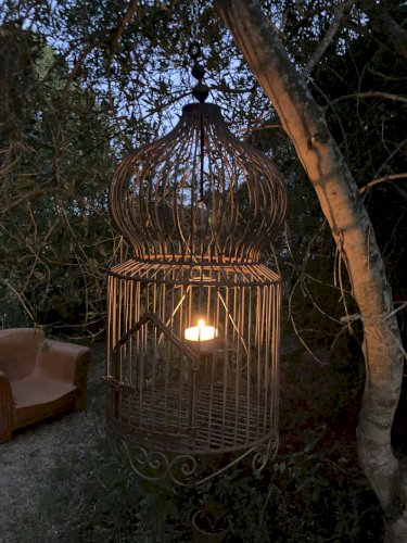Ancienne cage à oiseau décorative en fer forgé
