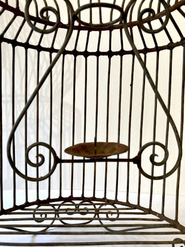Ancienne cage à oiseau décorative en fer forgé