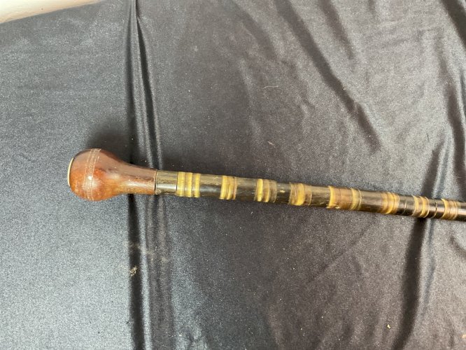 Ancienne CANNE DE MÉTIER A SYSTEME DÉFENSE MAQUIGNON RONDELLES DE CUIRE