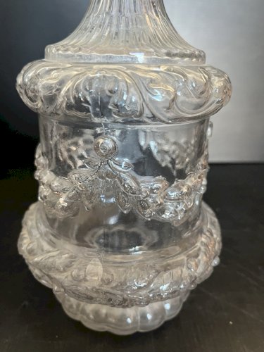 Ancienne carafe à décor floral émaillée  dlg Legras verrerie art verrier