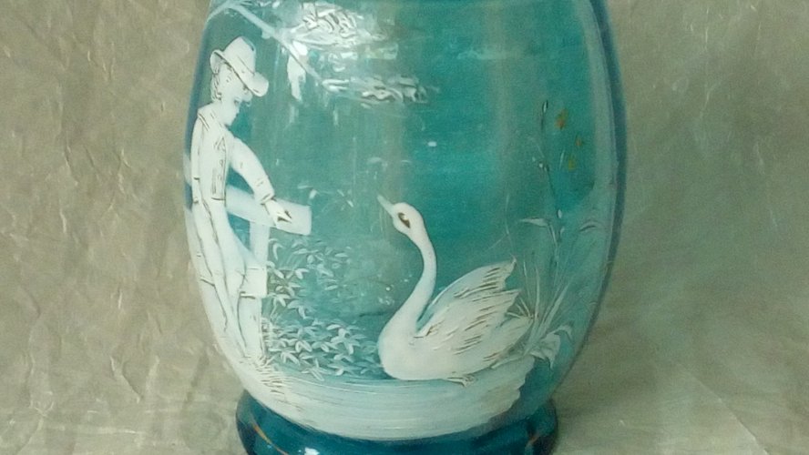 ANCIENNE CARAFE EN VERRE EMAILLEE MARY GREGORY FIN 19 éme**