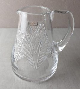 Old engraved crystal carafe / pitcher from Saint Louis.