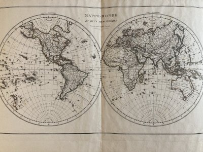 Ancienne Carte 1820 Monde En Deux Hémisphères Lapierre Pierre Panckoucke XIXe