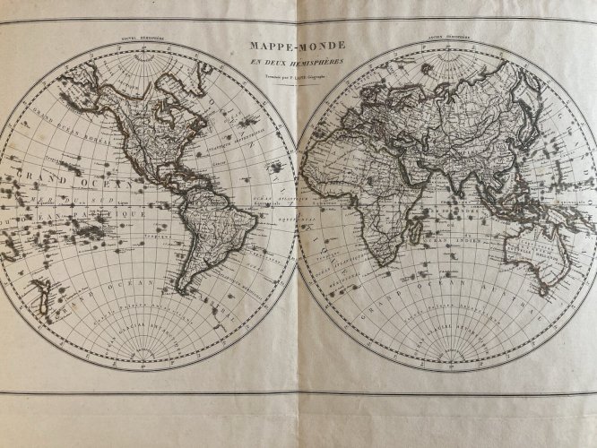 Ancienne Carte 1820 Monde En Deux Hémisphères Lapierre Pierre Panckoucke XIXe