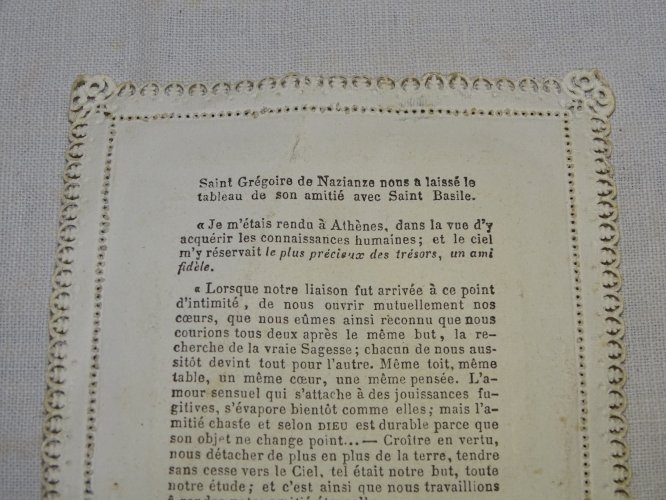 -ANCIENNE CARTE BORDS DENTELLE PAPIER A SYSTEME SAINTE AMITIE RELIGION