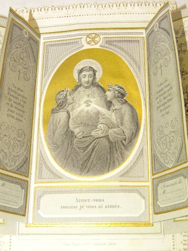 -ANCIENNE CARTE BORDS DENTELLE PAPIER A SYSTEME SAINTE AMITIE RELIGION