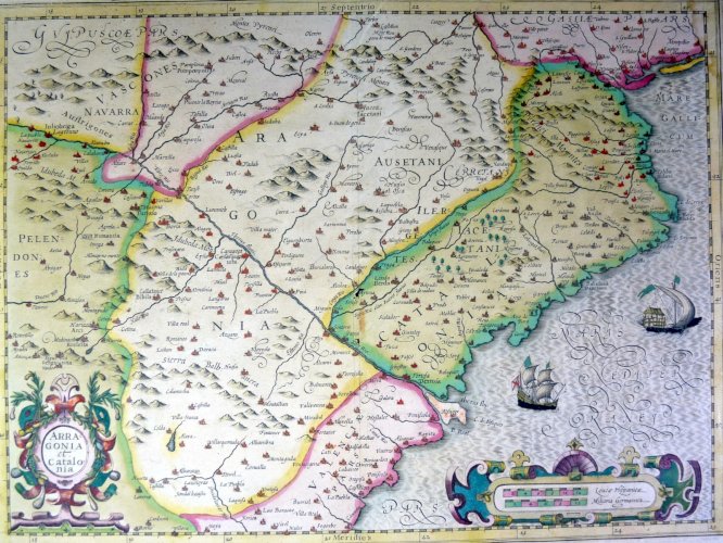 Ancienne carte couleurs XVIII° ARRAGONIA ET CATALONIA D : 55 x 44,5 cm